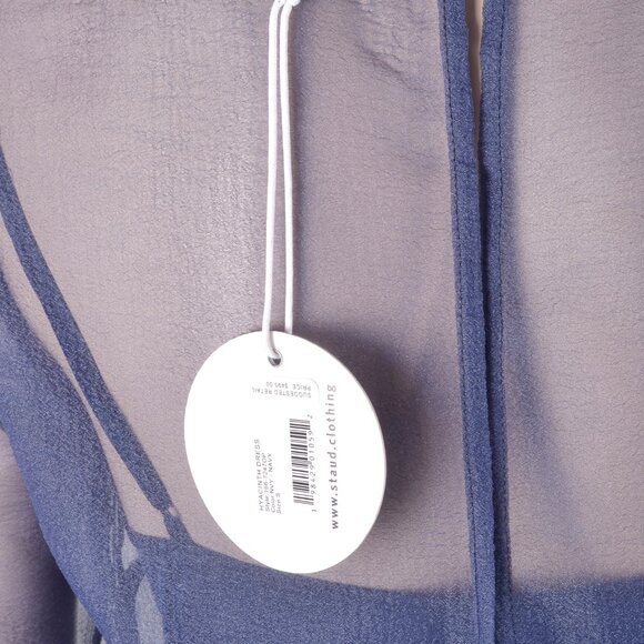 STAUD Hyacinth Short-Sleeve Tiered Organza Maxi Dress Navy - Picture 4 of 4